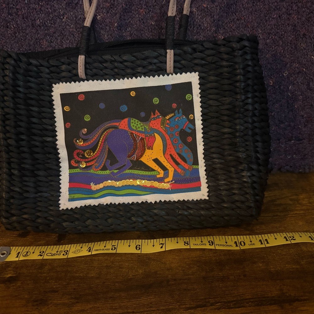 Black Woven Tote with Colorful Horse Patch